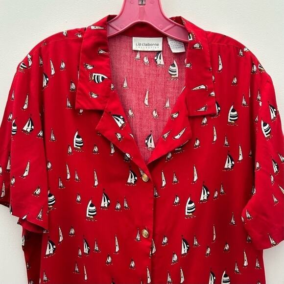 Liz Claiborne Collection Novelty Sailboat Red Top Gold Nautical Buttons, Size 16 - Picture 2 of 13